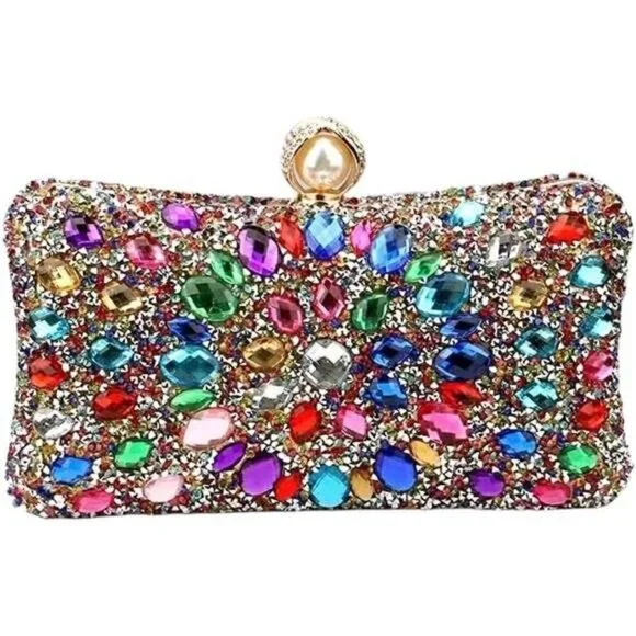 Vgift Crystal Box Clutch, Women Rhinestone Purse Handbag, Jeweled Evening Bags - Picture 4 of 8